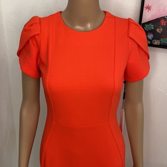 Calvin Klein Tulip Sleeve Sheath Dress Cocktail Spicy Orange Womens Size 2 - Picture 5 of 10